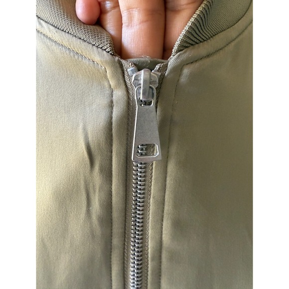 B.young Satin Bomber Jacket Womens 36 Olive Green Full Zip Pockets Lightweight - Picture 5 of 13